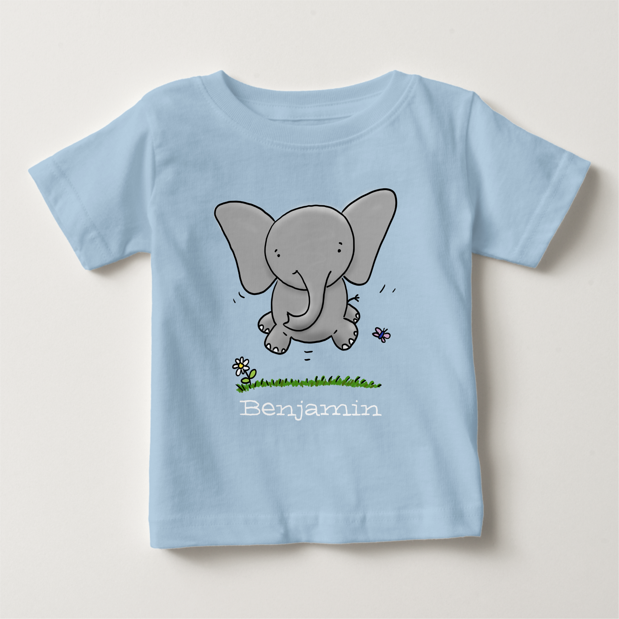 Zazzle Cute baby elephant flying cartoon illustration baby T-Shirt (Front)